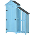 Wooden Shed, Garden Storage Cabinet with Log Store, Waterproof Asphalt Roof and Lockable Door, Narrow Tool Organizer, 130 x 55 x 180 cm