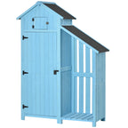 Wooden Shed, Garden Storage Cabinet with Log Store, Waterproof Asphalt Roof and Lockable Door, Narrow Tool Organizer, 130 x 55 x 180 cm