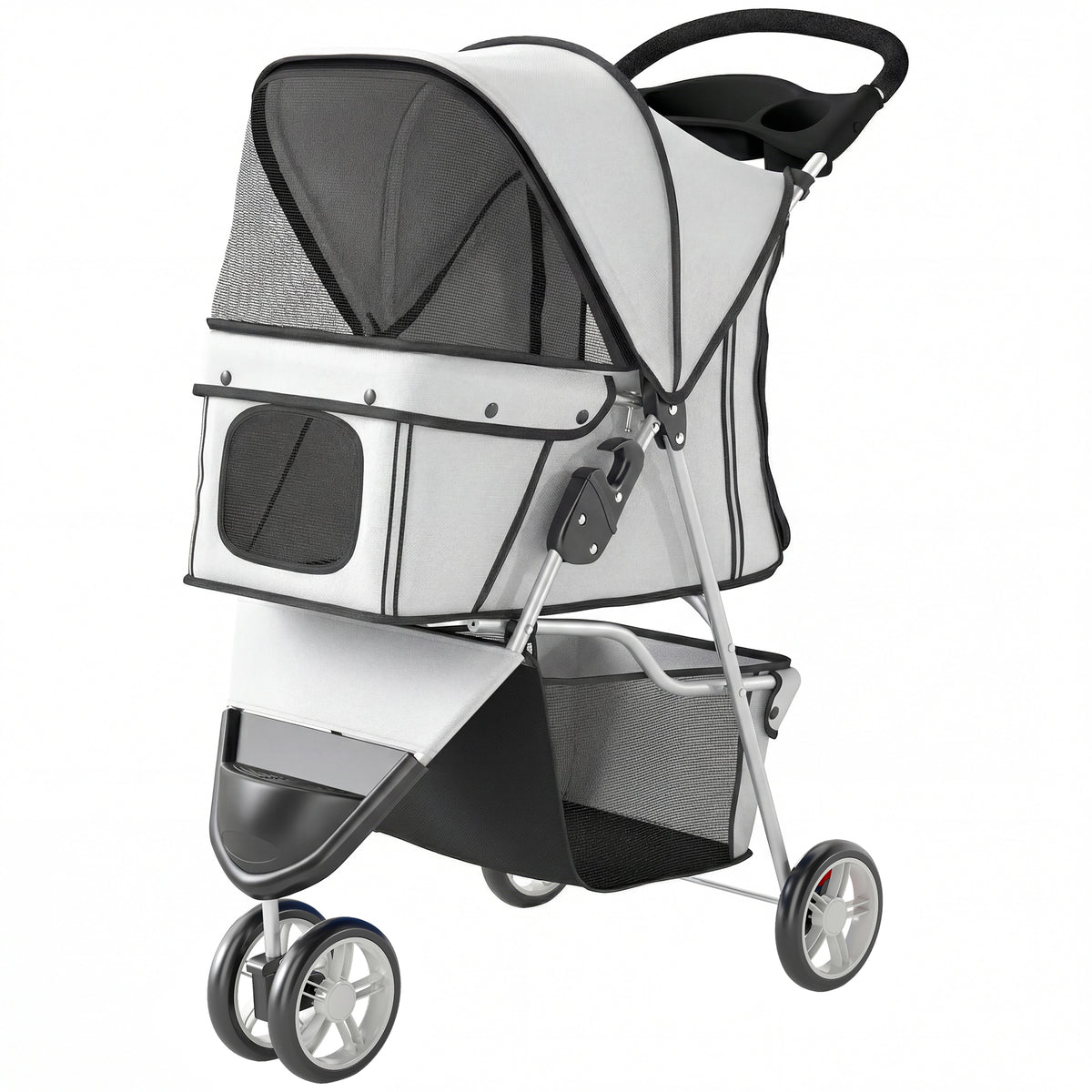 Dog Stroller, 3 Wheels Foldable Pet Stroller with Adjustable Canopy, Storage Basket for Small Mini Breeds, Grey