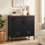 Stahl-Sideboard, 80x40x80 cm, Industrielles Aufbewahrungsschrank mit 2 Türen und verstellbarem Regal für Wohnzimmer, Büro, Schwarz