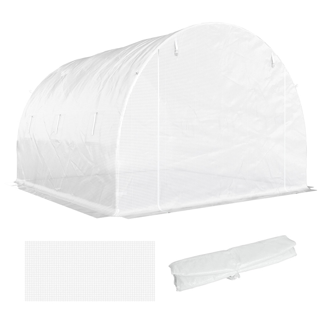 Gewächshausfolie 3 x 3 m, wasserdicht Polyethylenfolie mit Rolltür, 6 Fenster, UV Schutz NUR Folie Weiß