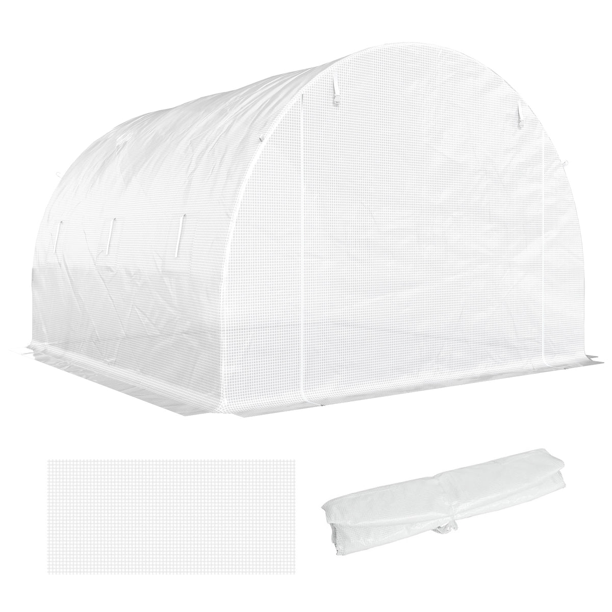 Gewächshausfolie 3 x 3 m, wasserdicht Polyethylenfolie mit Rolltür, 6 Fenster, UV Schutz NUR Folie Weiß