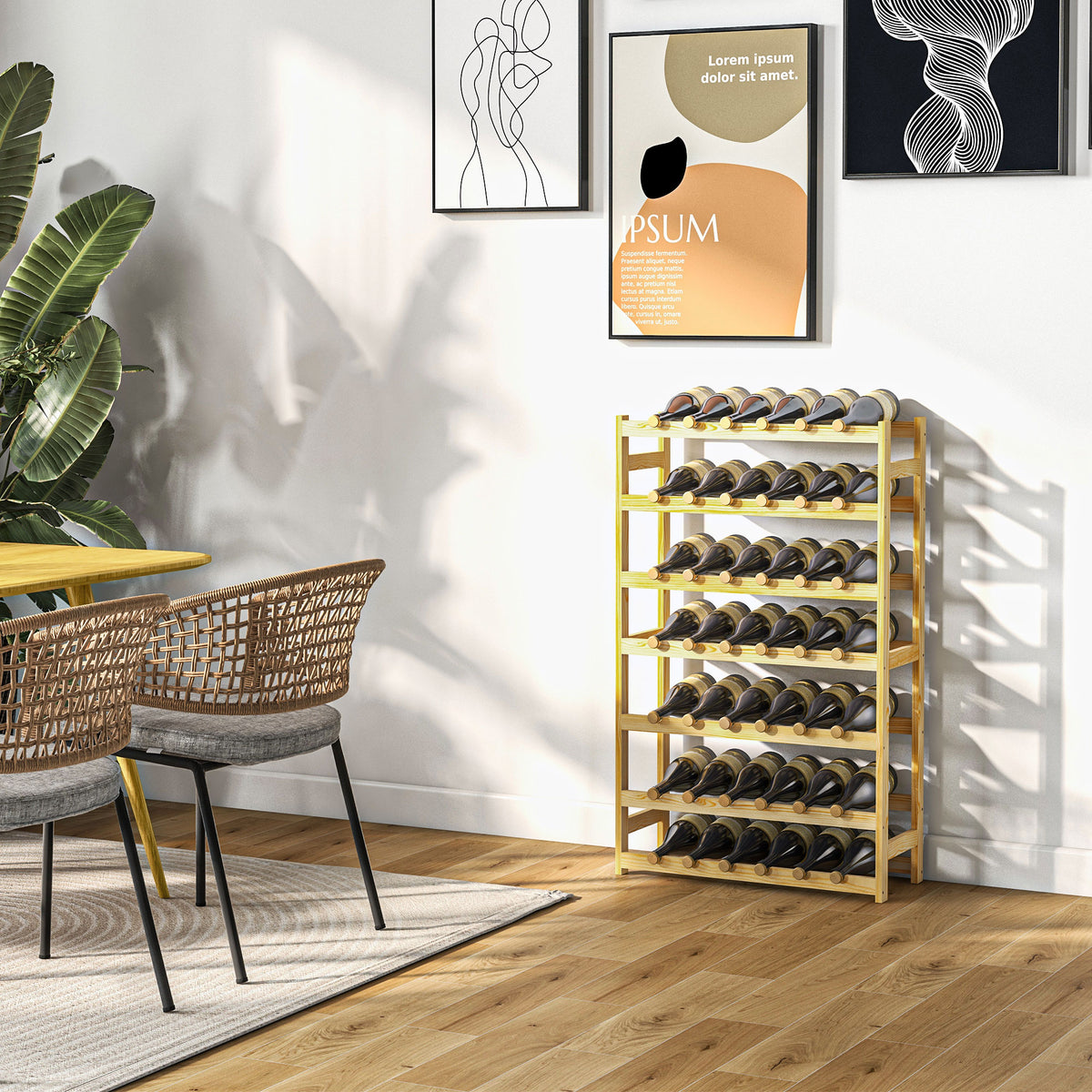 42-Bottle Wooden Wine Rack - Natural Finish