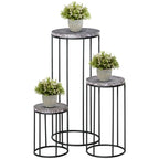 Blumenständer 3er Set aus Metall Pflanzenständer Set in Marmoroptik Blumenhocker Blumentopfhalter Stapelbar Pflanzenhocker für Blumentopf Schwarz+Grau