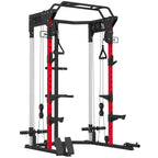 Power Cage, Power Rack with Adjustable Cable Pulley System, Pull-Up Bar, Dip Station, Landmine