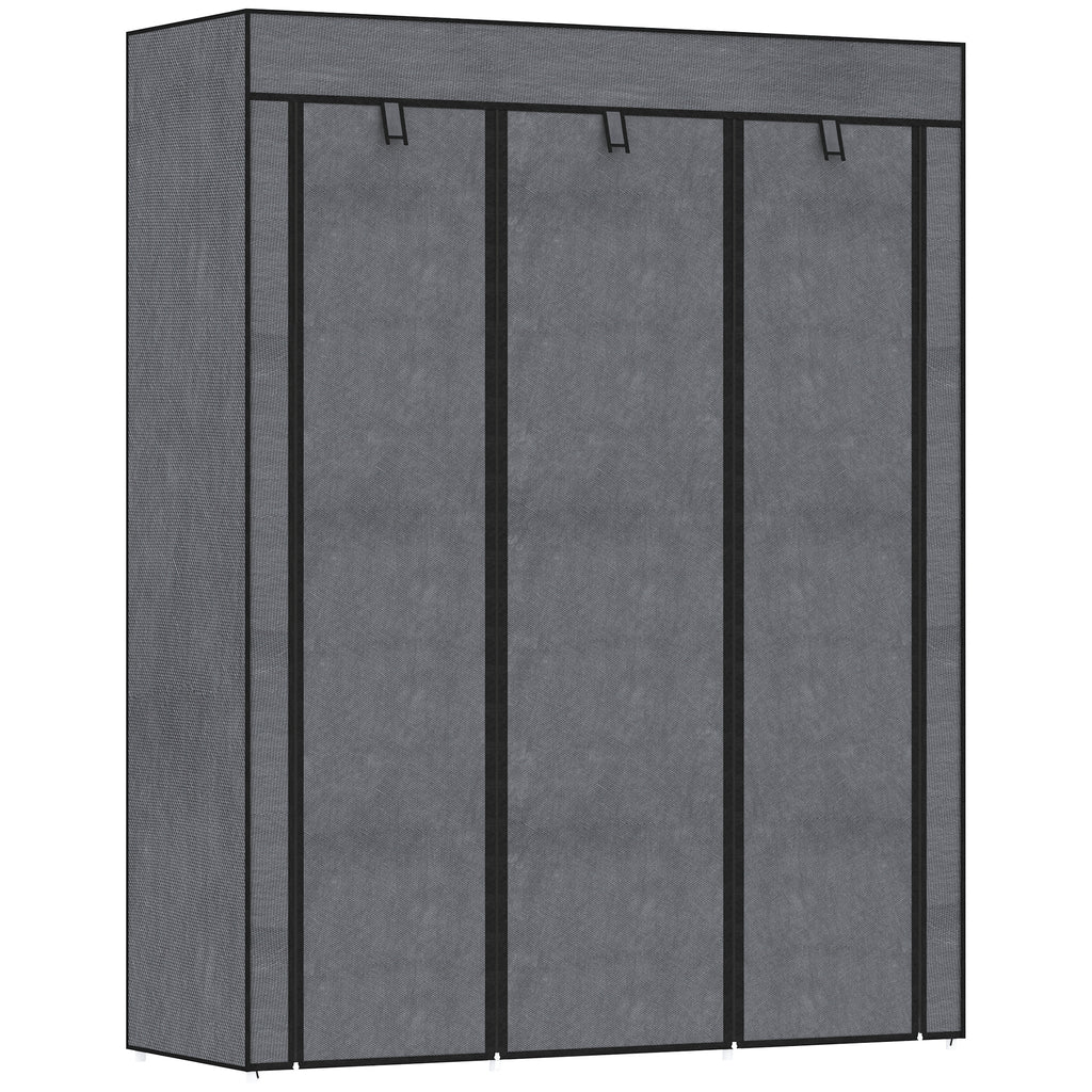 Fabric Wardrobe, with Rails and Shelves - Dark Grey