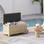 185 L Au?enlagerbox, Lagerkiste mit R?dern, wetterbest?ndig, Tannenholz, 110 x 50 x 50 cm, Hellbraun