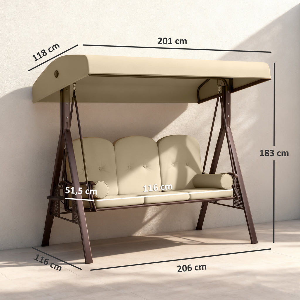 Three-Seater Garden Swing Chair - Brown