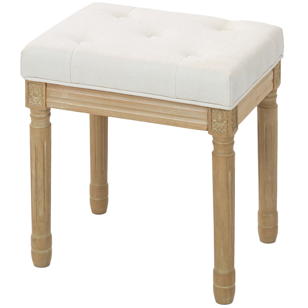 Leinen Sitzhocker, Polsterbank, Fu?bank mit gepolstertem Sitz, Holzbeine, 42 x 32 x 46,5 cm, Beige
