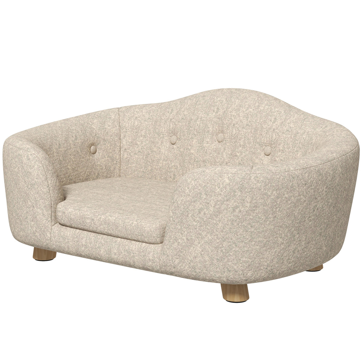 Haustiersofa Hundematte Hundebett Hundesofa Hundecouch Katzen Sofa mit Kissen Rückentasche Plüsch Schaumstoff Kiefernholz Cremeweiß 70 x 47 x 30 cm