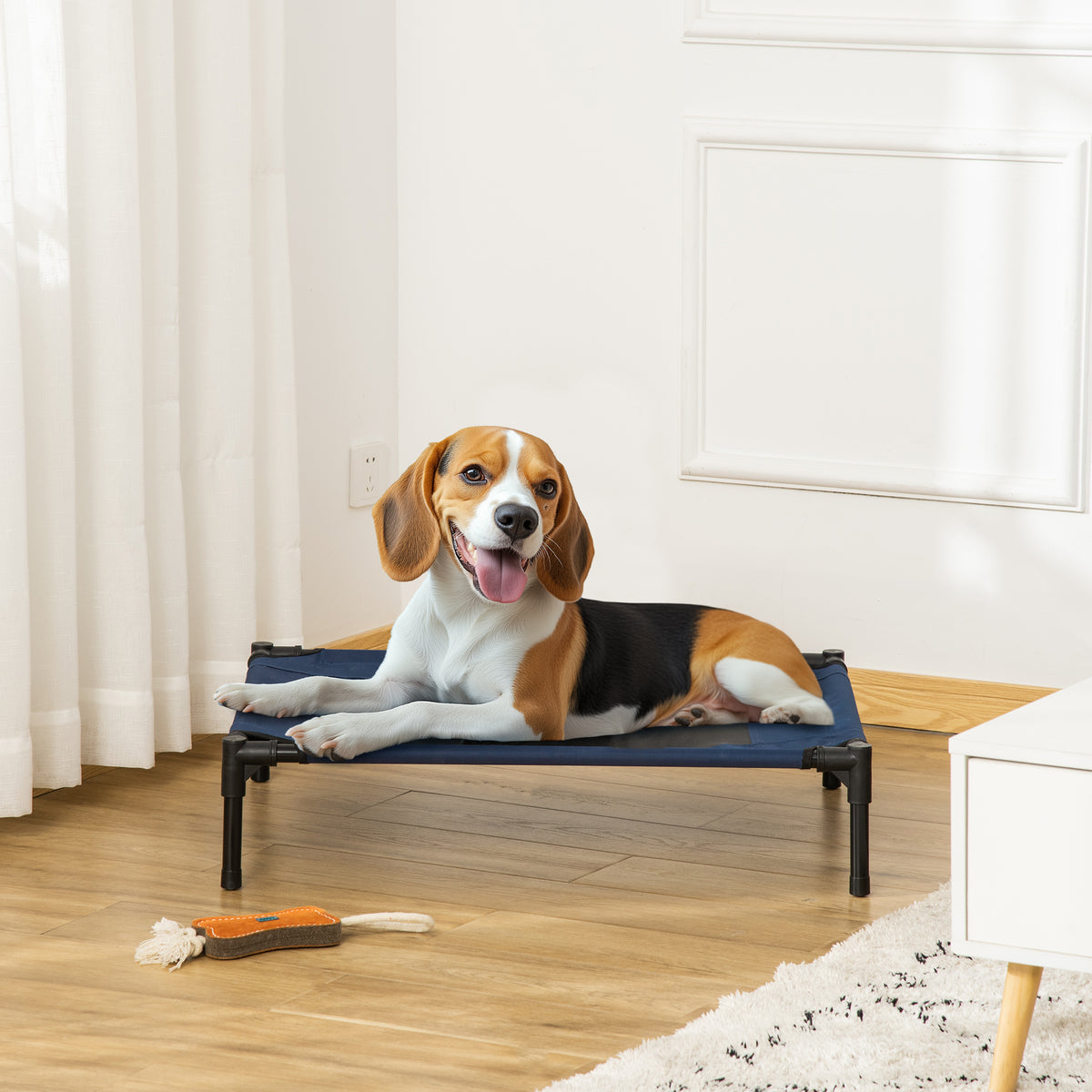 Hundebett Outdoor erhöht Katzenbett Stahlrahmen 600D Oxford-Gewebe Blau 76 x 61 x 18 cm
