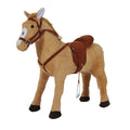 Reitpferd auf Rollen 60 cm Stehpferd mit Sattel, Zaumzeug Steigbügel Sound Spielpferd zum Reiten Draufsitzen Schaukeltier für Kinder ab 2 Jahre, Schaukelpferd Plüschpferd Indoor Outdoor Beige