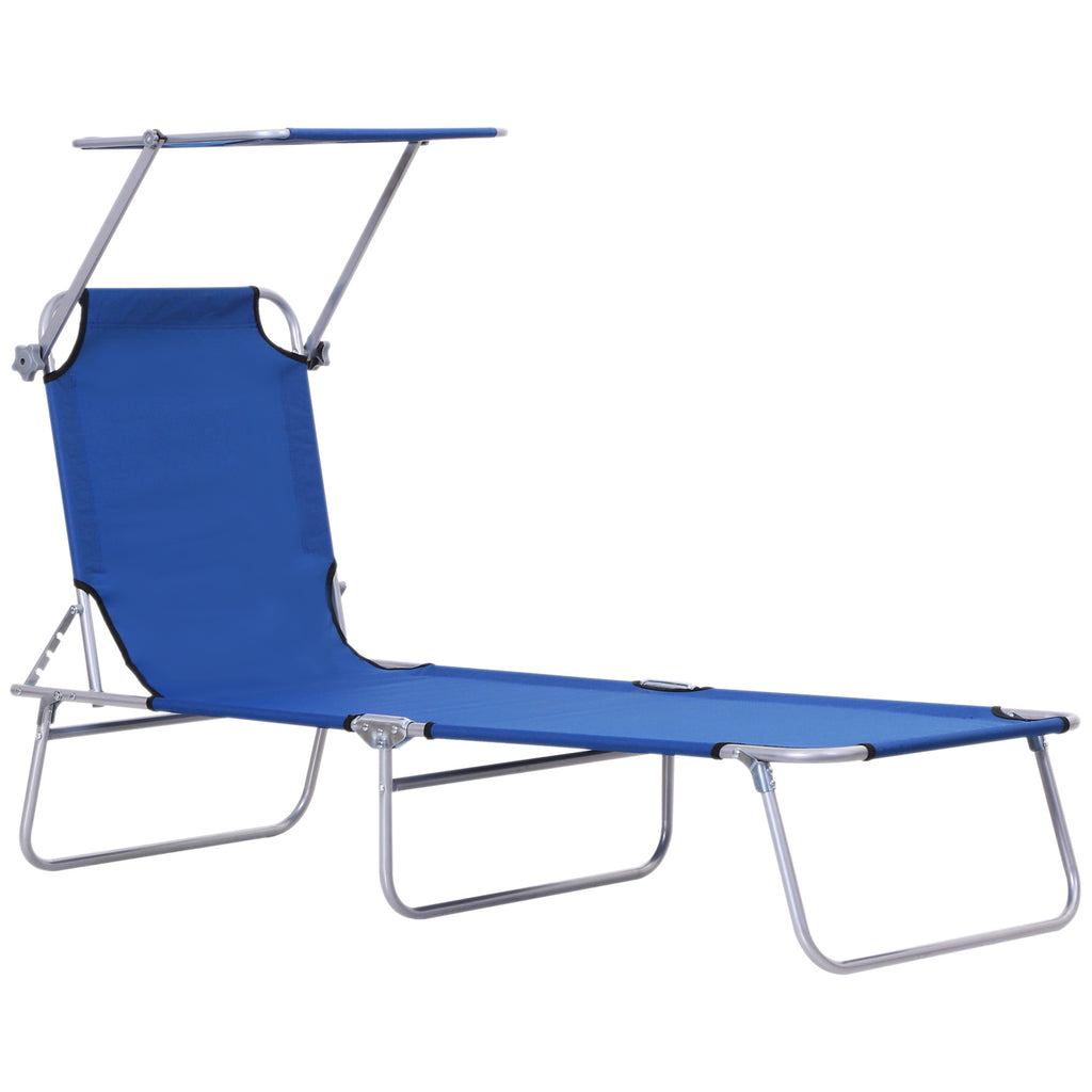 Single Sun Lounger, with Awning and Reclining Back - Blue