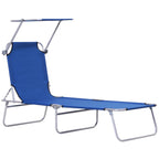 Single Sun Lounger, with Awning and Reclining Back - Blue