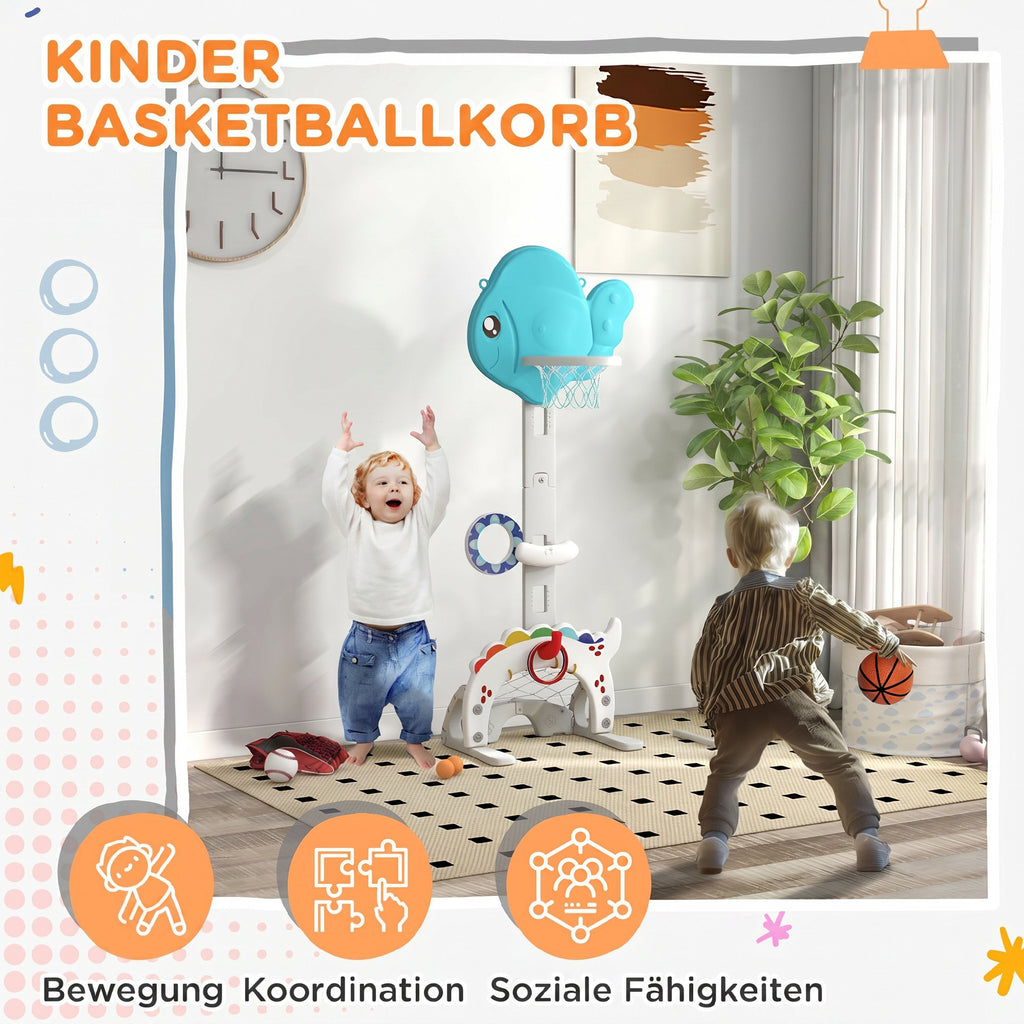 Kinder Basketballkorb 5 in 1 Höhenverstellbarer 134-152 cm mit Basketballs Pumpe Fußballtor Golfball Indoor Outdoor