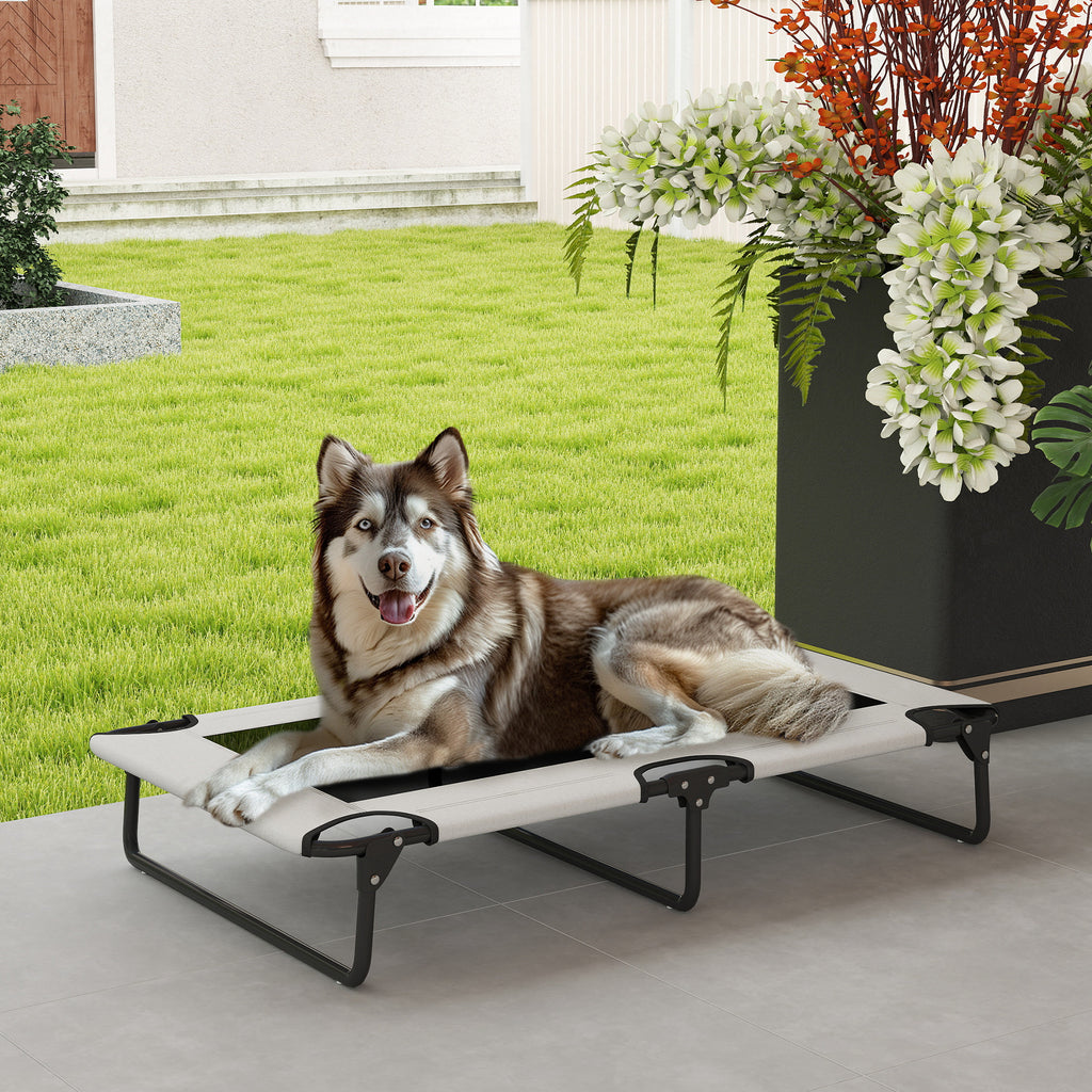 Portable Raised Dog Bed, Elevated Pet Cot with Breathable Mesh for Indoor Outdoor, for Large Dogs, Light Grey