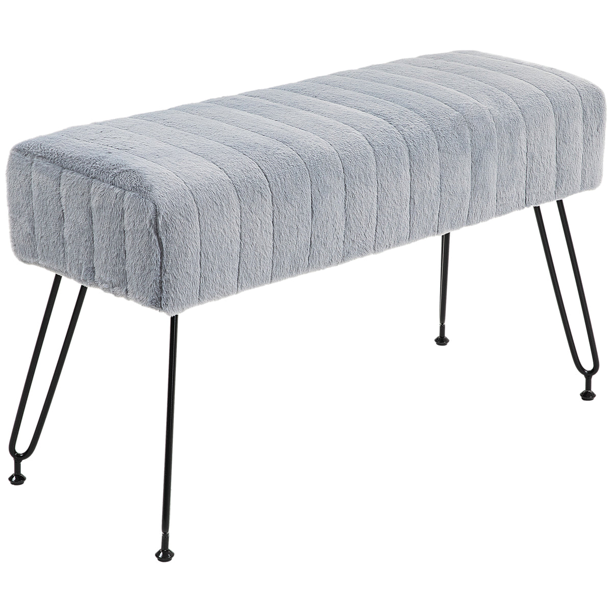 Sitzbank, gesteppter Sitz, Kunstfellbezug, Metallbeine, bis 120 kg, 82x30x47 cm, Grau/Schwarz