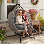 Hängesessel mit Gestell, Eiförmiger Hängeschaukel mit abnehmbarem waschbarem Kissen, Hängematte für 2 Personen, Schaukelsessel Indoor Outdoor, Sand+Schwarz