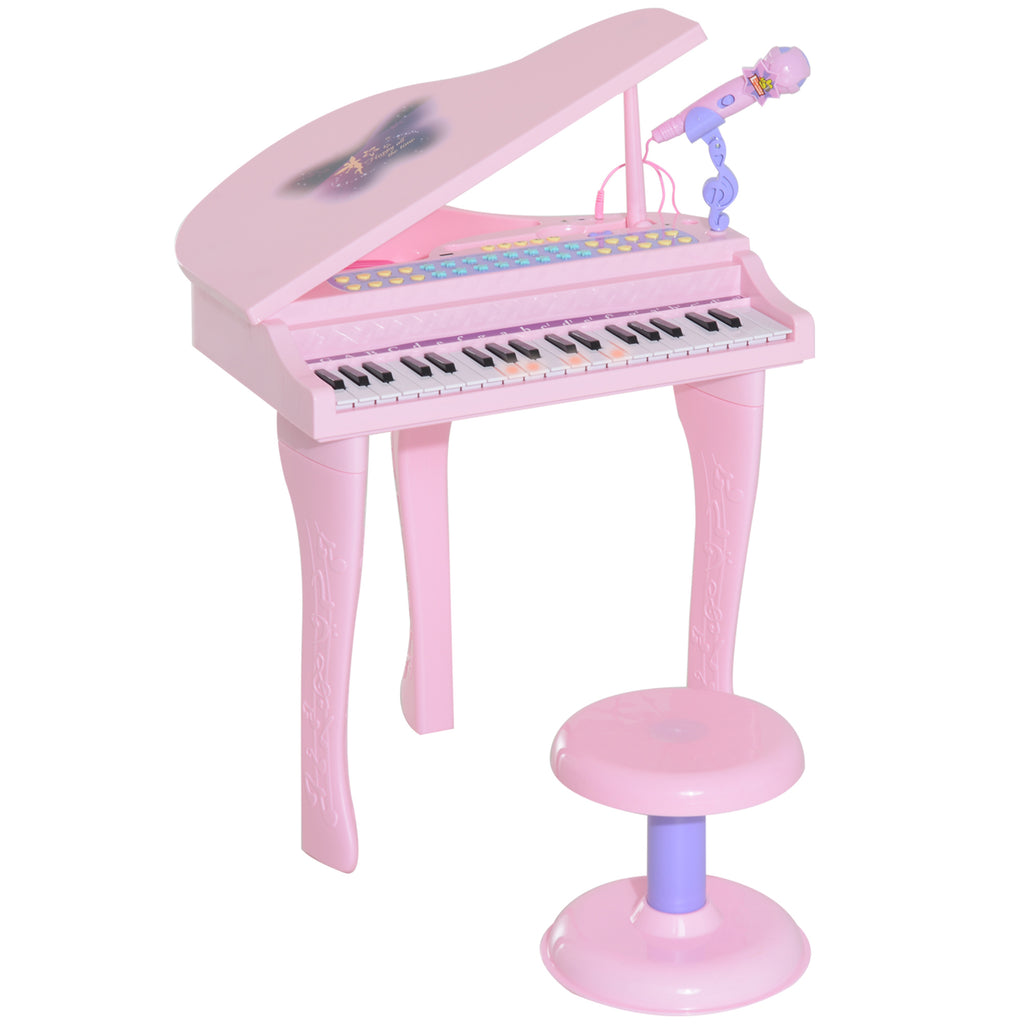 Keyboard Kinder mit 37 Tasten, Hocker Klavier mit Mikrofon, LED-Lehrmodus, Aufnahme, Piano Musikinstrument f¨¹r 3-6 Jahre Kinder Rosa