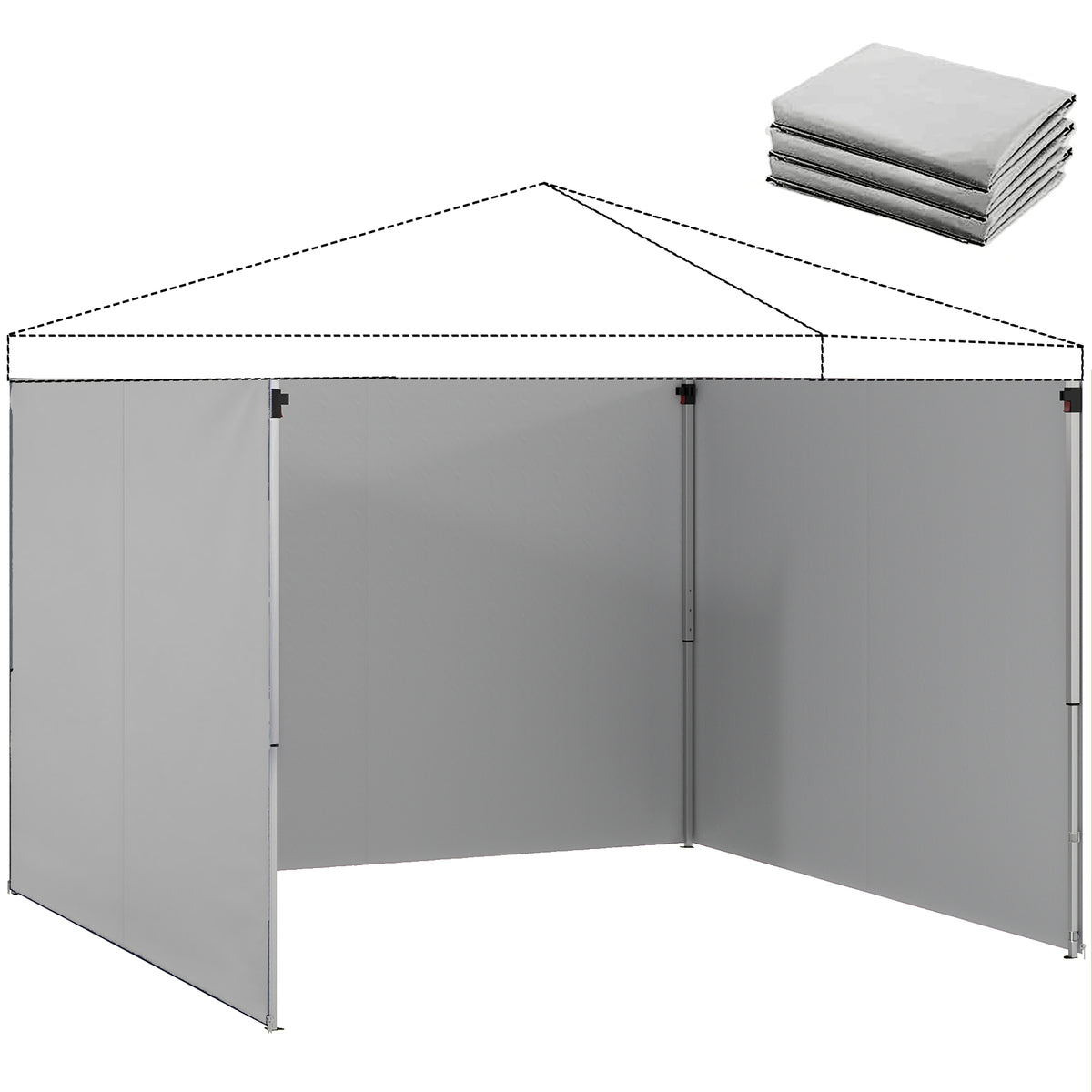 3-teiliges Set Seitenteile mit Reißverschluss für 3 x 3 m Pavillon, Hellgrau