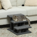 Katzentreppe 3 Stufen Tiertreppe Treppe für Katze Haustiertreppe 45 x 35 x 34 cm Grau