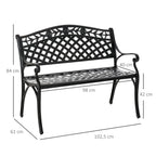 2-Sitzer Sitzbank Alu Gartenbank Metallbank Bank mit Armlehnen Landhausstil Schwarz 102,5 x 61 x 84 cm