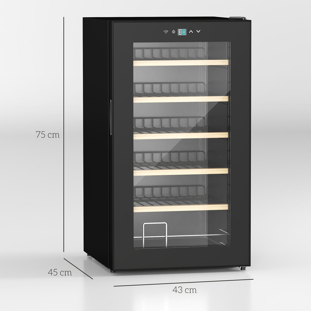 Weinkühlschrank für 24 Flaschen, einstellbare Temperatur 5 bis 20° C, LED-Beleuchtung, schwarz, 43 x 45 x 75 cm