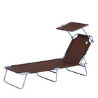 Sonnenliege klappbar Gartenliege mit Sonnenschutz Liegestuhl mit 4-Fach verstellbare Rückenlehne Campingliege bis 120kg belastbar für Garten, Balkon und Pool geeignet, 6 Farben(Braun )