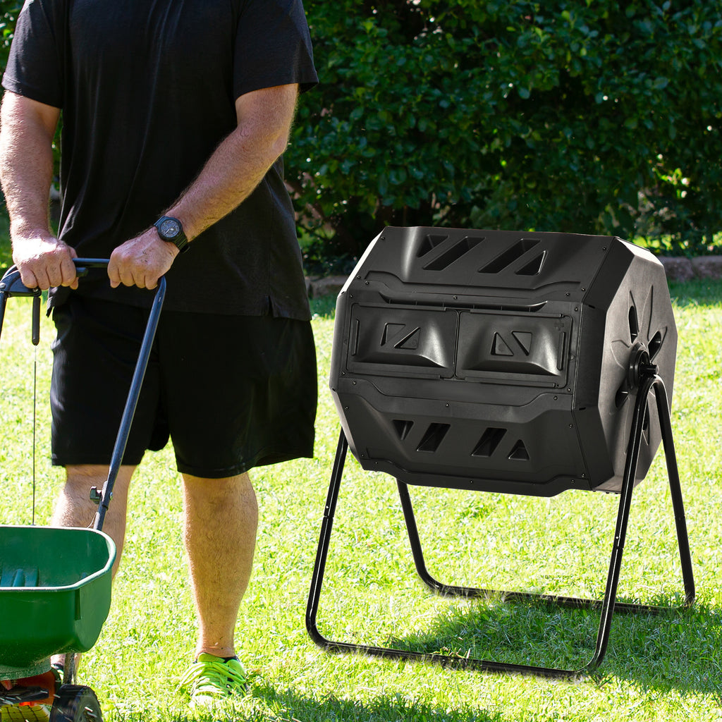 Kompostbehälter mit 2 Behältern, 160 L Fassungsvermögen, drehbar, 71 cm x 65 cm x 96 cm, Schwarz