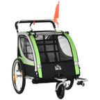 2-in-1 Fahrradanhänger für 2 Kinder, Schiebefunktion, Regenschutz, Bremse, Grün