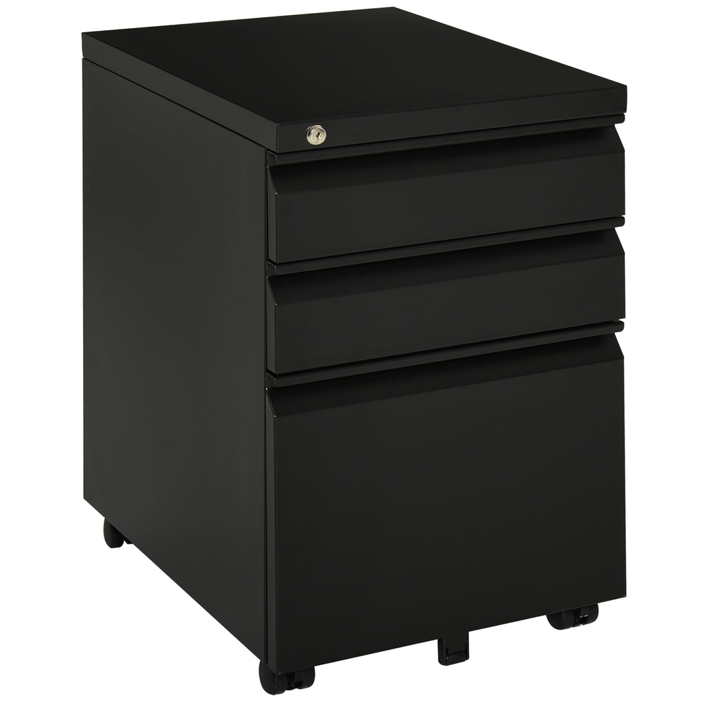 3 Drawer Filling Cabinet, Mobile Metal File Cabinet with Anti-tilt Design for Letter, A4, Legal Size, Black