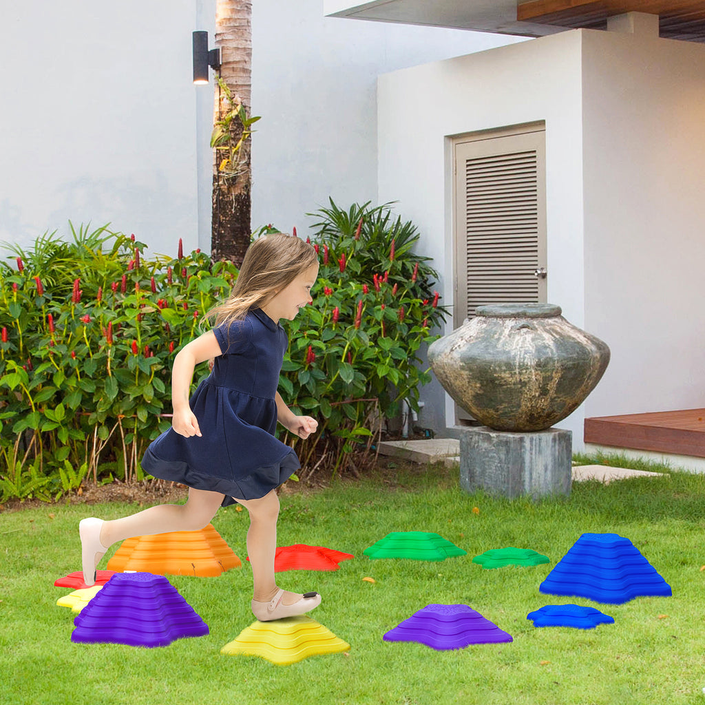  11-Piece Kids Stepping Stones, Starfish Style Non-slip Obstacle Course, Stackable Balance Blocks Garden Toys, Encourage Toddler Sensory Toys Indoor Outdoor - Multicoloured