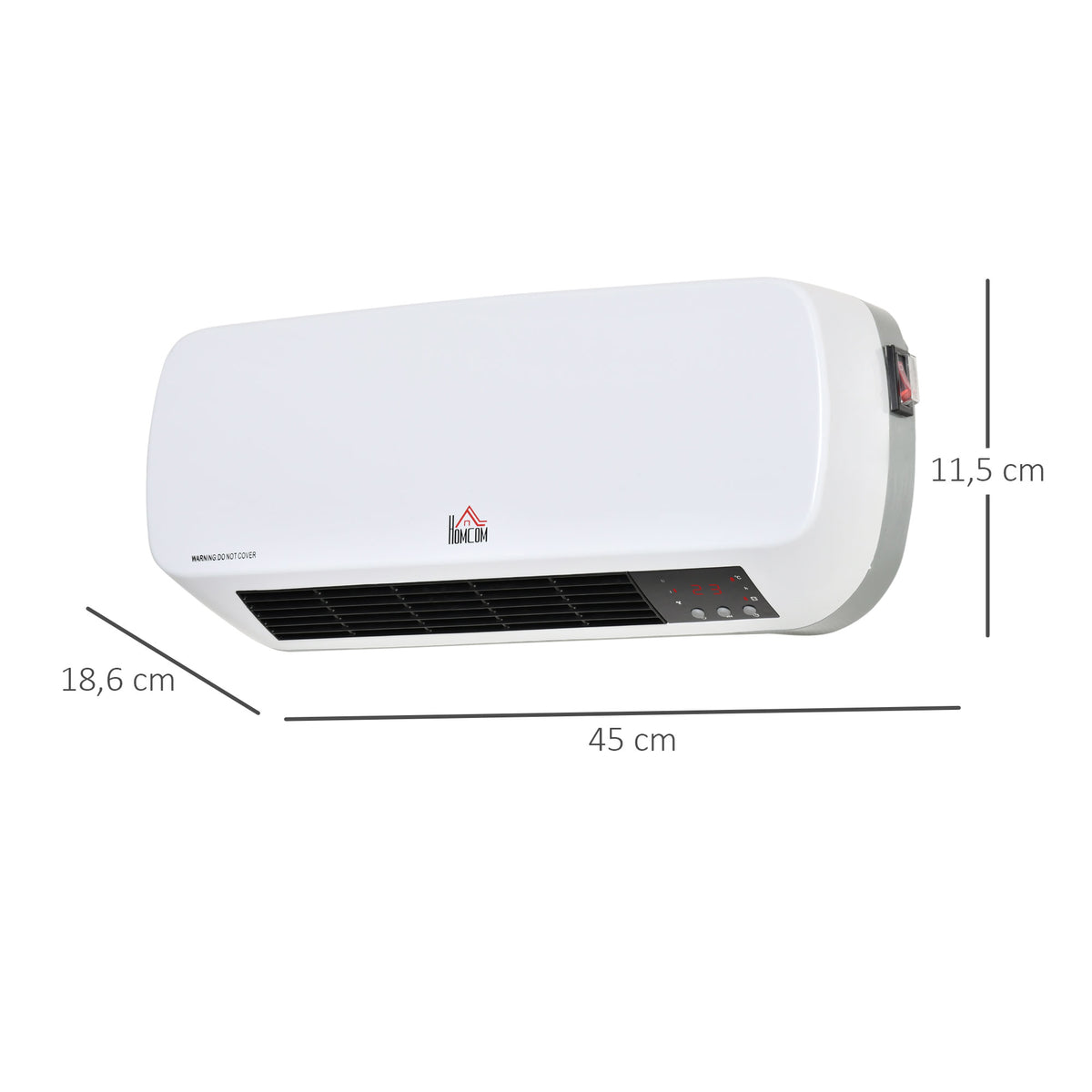 Heizlüfter zur Wandmontage 2000W mit Fernbedienung 2 Heizmodus LED-Display 12h Timer für Badezimmer