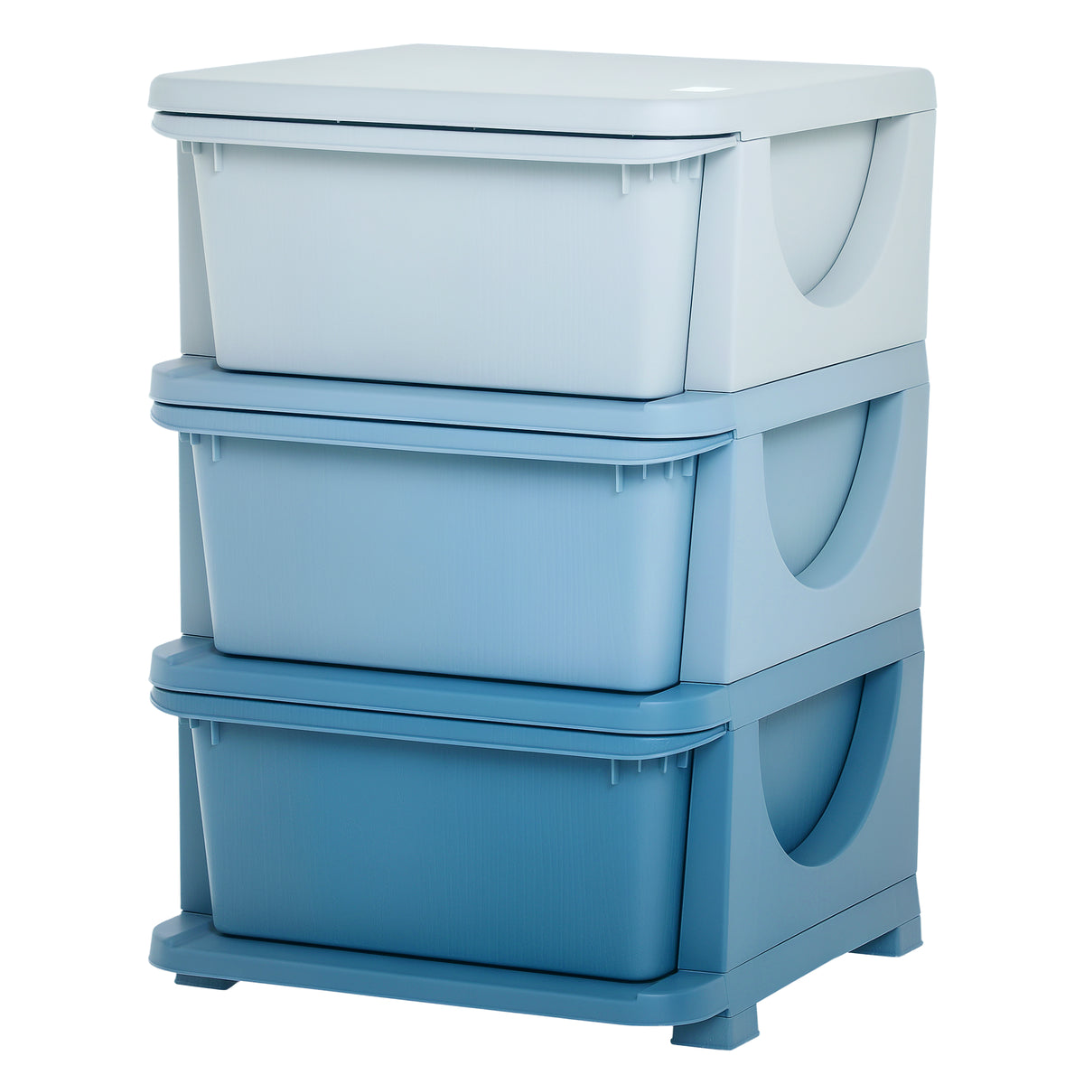 Aufbewahrungsboxen für Kinder, 3 Schubladen, abgerundete Kanten, erhöhtes Design, 37x37x56,5 cm, Blau