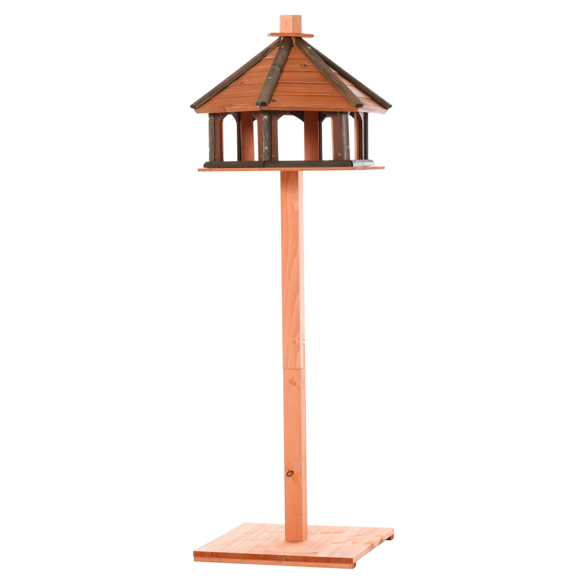 130cm Wooden Bird Table, Feeding Station with Roof for Outdoor, Brown