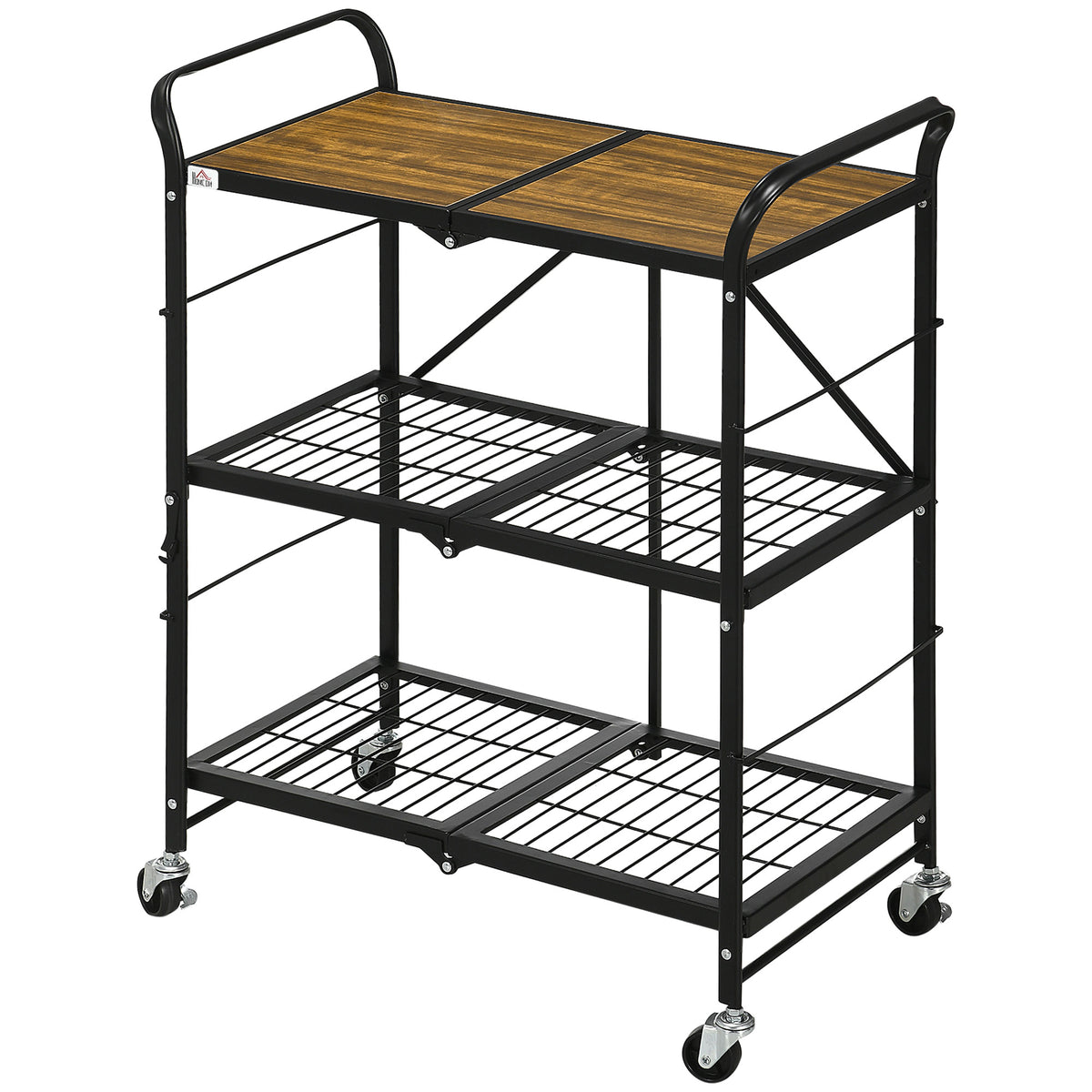 K¨¹chenwagen im Industriedesign, mit 3 Regalen, Mehrzweckwagen, Servierwagen, 4 R?der, klappbar, Braun + Schwarz