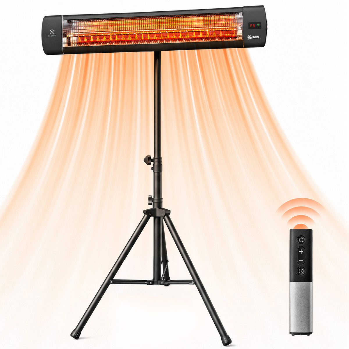 Infrarot Heizstrahler 2500W Terrassenstrahler mit Touch & Fernbedienung 3 Heizstufen höhenverstellbarem Standfuß
