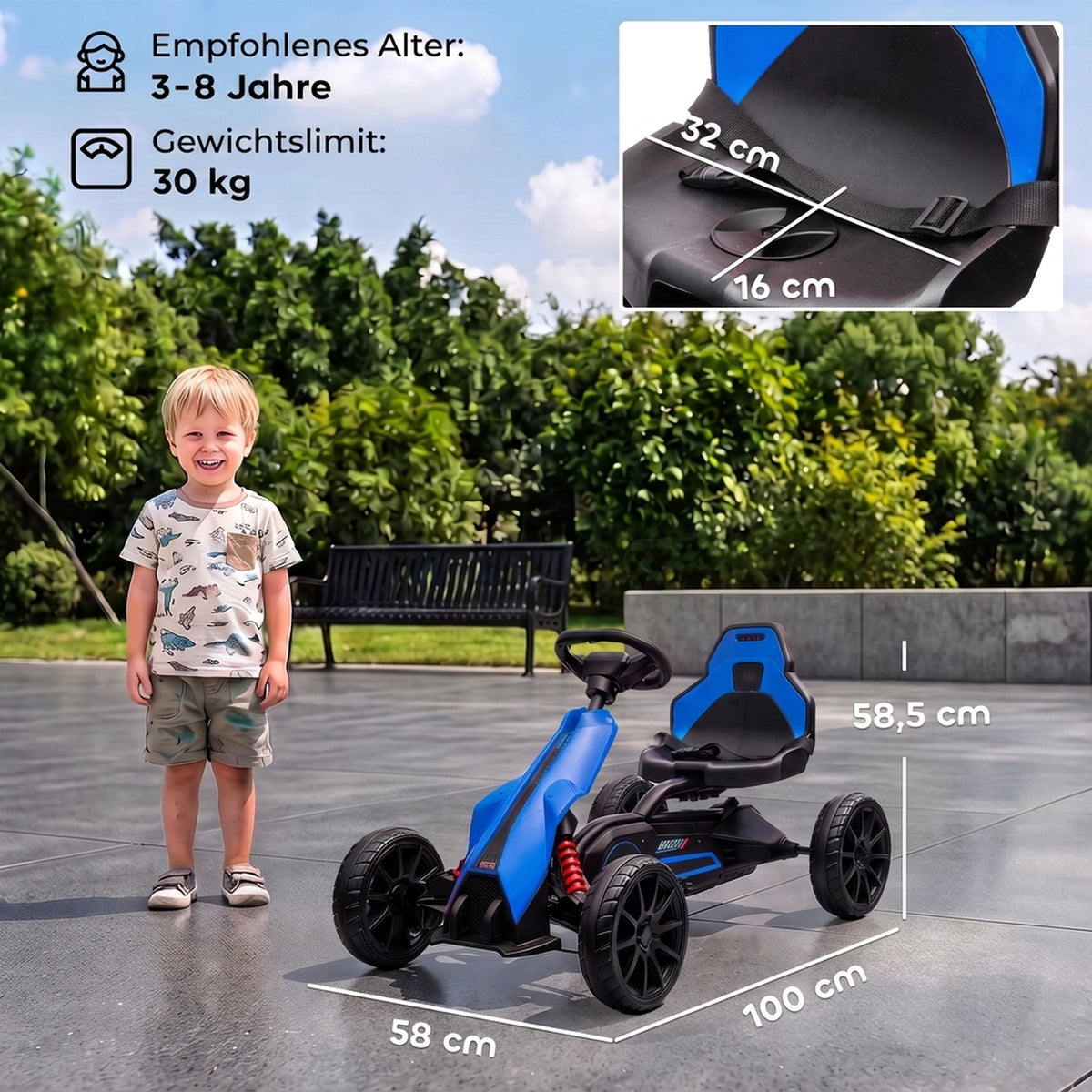 Kinder Elektro Gokart 12 V 3-5km/h Go Kart für 3-8 Jahre, Blau