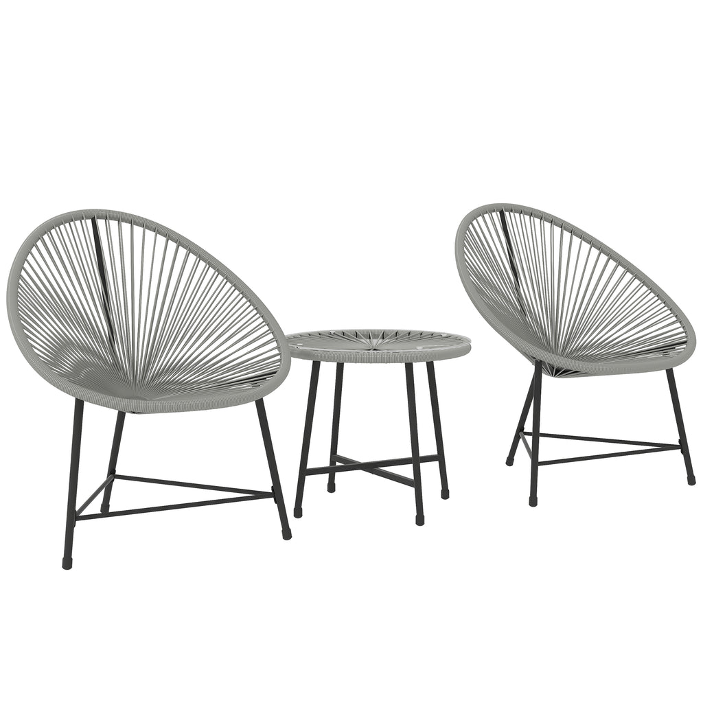 3-teiliges Gartenm?bel-Set, 2 Kunststoffrattan-St¨¹hle, 1 Tisch mit Glasplatte, Stahlrahmen, Outdoor-Sitzm?bel, Grau