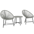 3-teiliges Gartenm?bel-Set, 2 Kunststoffrattan-St¨¹hle, 1 Tisch mit Glasplatte, Stahlrahmen, Outdoor-Sitzm?bel, Grau