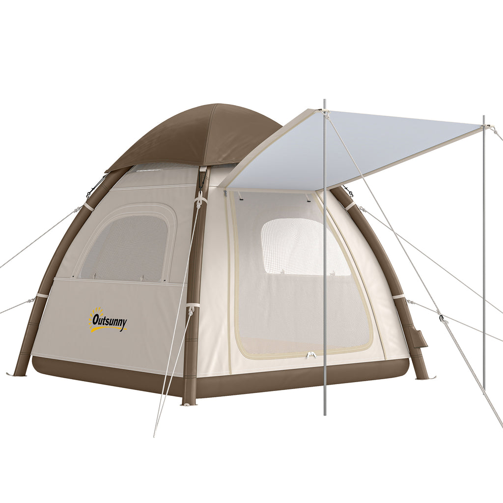 Inflatable Camping Tent with Rainfly, 3 Man Air Tent 3000mm Waterproof Blow Up Tents, Cream
