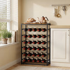30 Bottles Wine Rack, 6 Tier Free Standing Wine Storage Holder with Wood Effect Tabletop, Rustic Brown