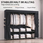 Stoff-Kleiderschrank, staubdicht, tragbar, 5 Kleiderstangen, 212 x 45 x 167 cm, Schwarz