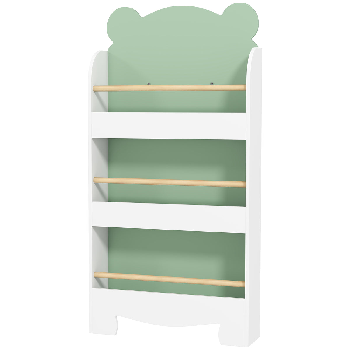 Bücherregal Kinder, 3-stufiges Kinderregal mit Bärenthema für Bücher Spielzeug Kinderzimmer, 55 x 15 x 110 cm, Grün