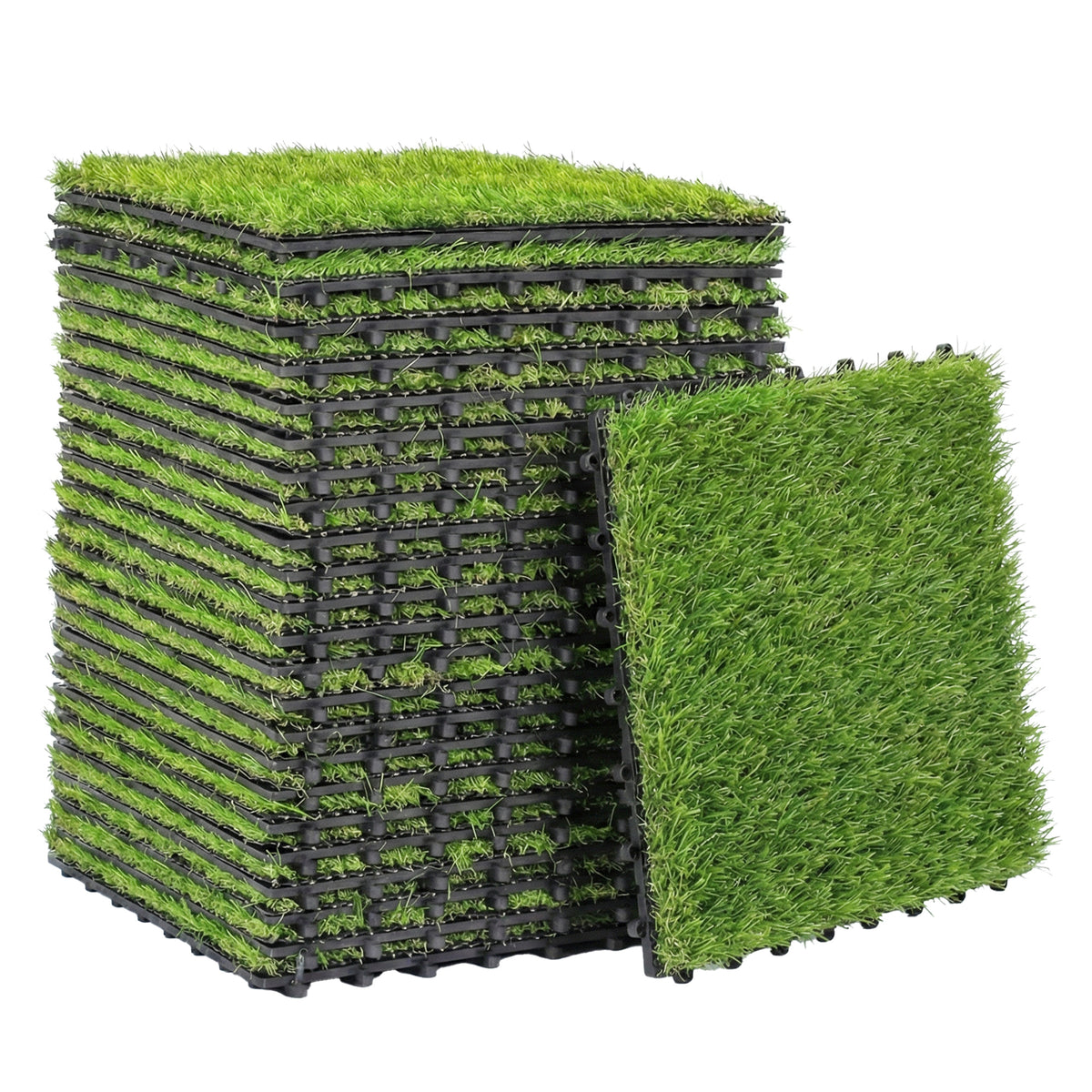 22er Set Kunstrasen Fliesen 30x30 cm Rasenfliesen mit Drainagesystem, 2m² Rasenteppich Kunststoff Grasmatte