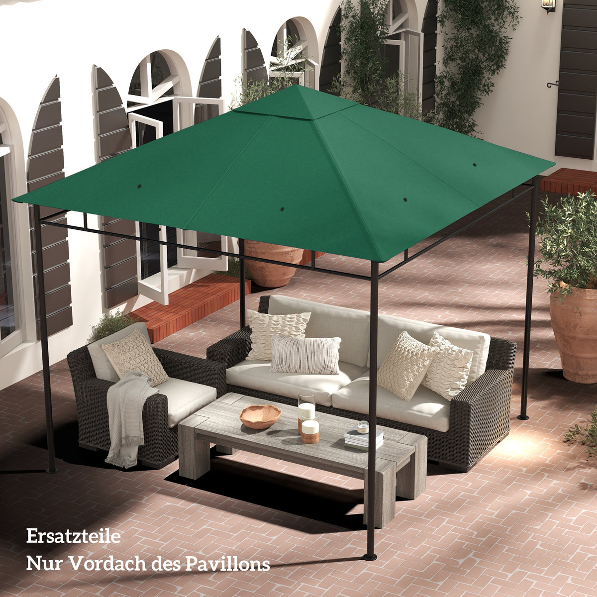Ersatzdach für Gartenpavillon, 8 Wasserabflusslöcher, einfache Montage, Polyester, grün, 2,98 x 2,98 m