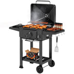 Holzkohlegrill BBQ Smoker mit Deckel Thermometer höhenverstellbar Kohlepfanne Grillrost Seitentisch Aschefach