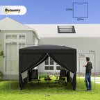 3x3(m) Pop-Up Gazebo, with Curtain Walls and Windows, Black