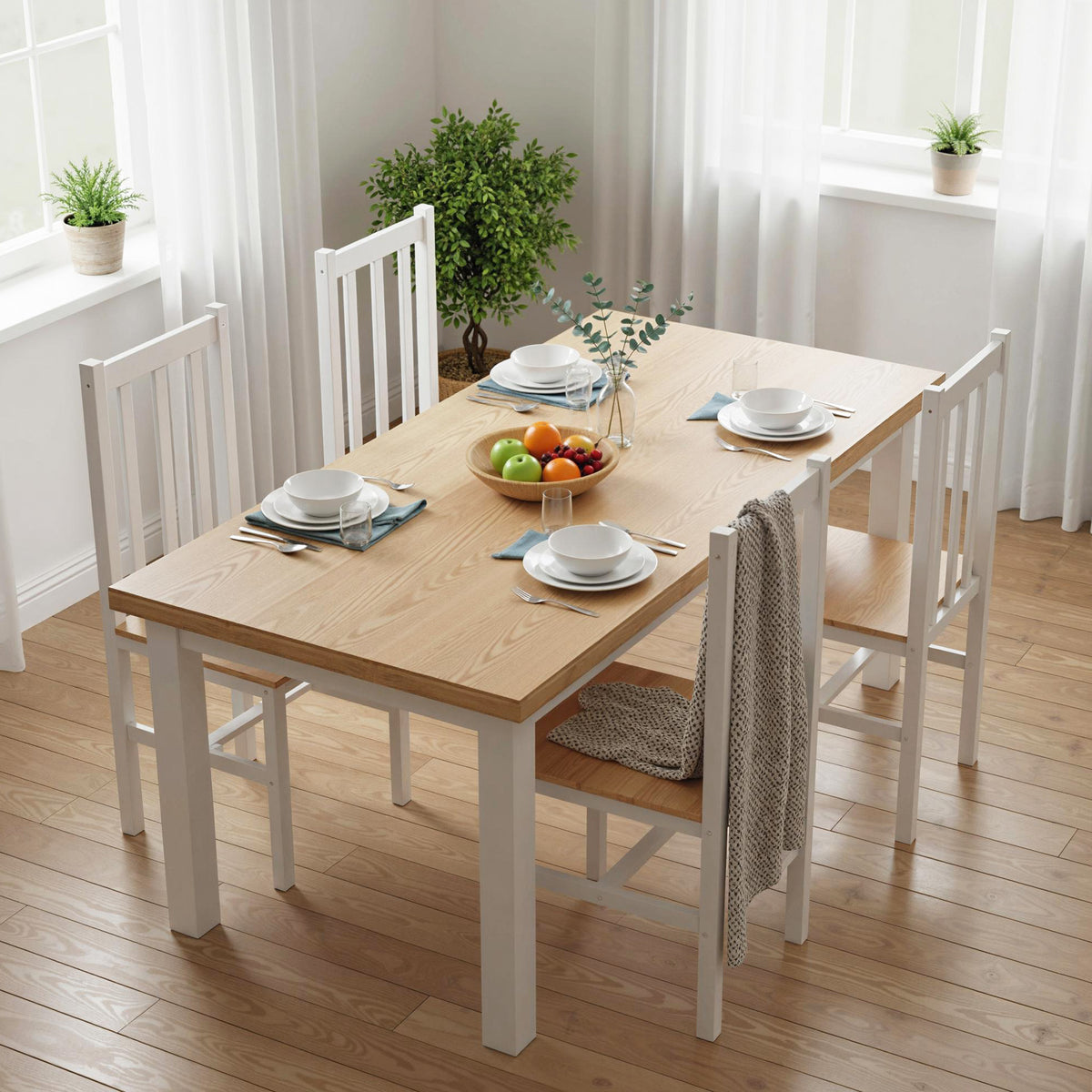 4er-Set Küchenstühle Esszimmerstühle Stühle, Massivholz, modernes Design, 38, 5 cm x 47,5 cm x 99 cm, Natur