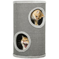 Kratztonne, 60 cm Hoch Ø 35 cm zweistöckige Katzentonne mit 2 Höhle, Plüschrand, für 1-2 Katzen bis 5 kg, Hellgrau
